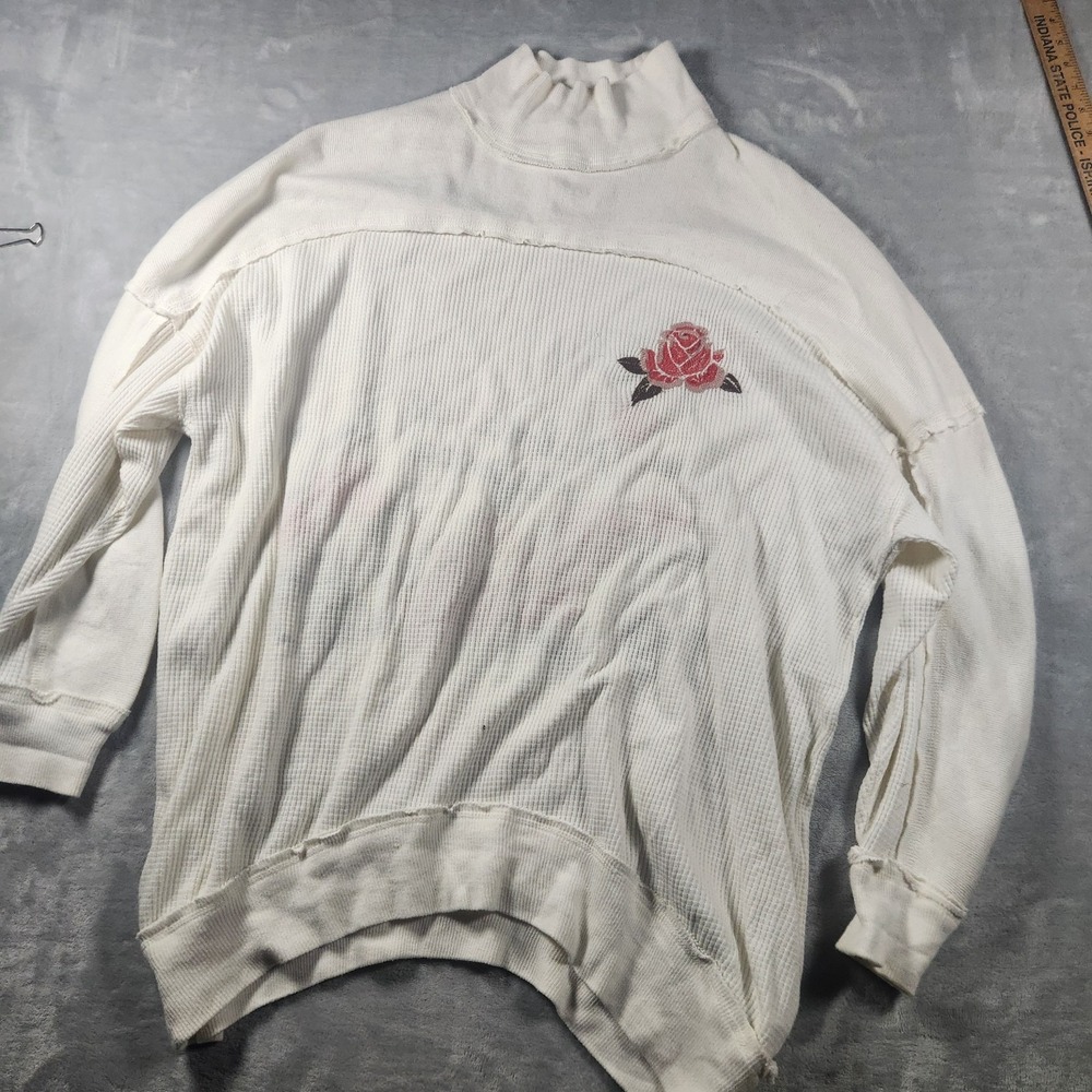NWOT Free People‎ We The Free Spanish Rose Waffle Long Sleeve Shirt Ivory M - Picture 3 of 9